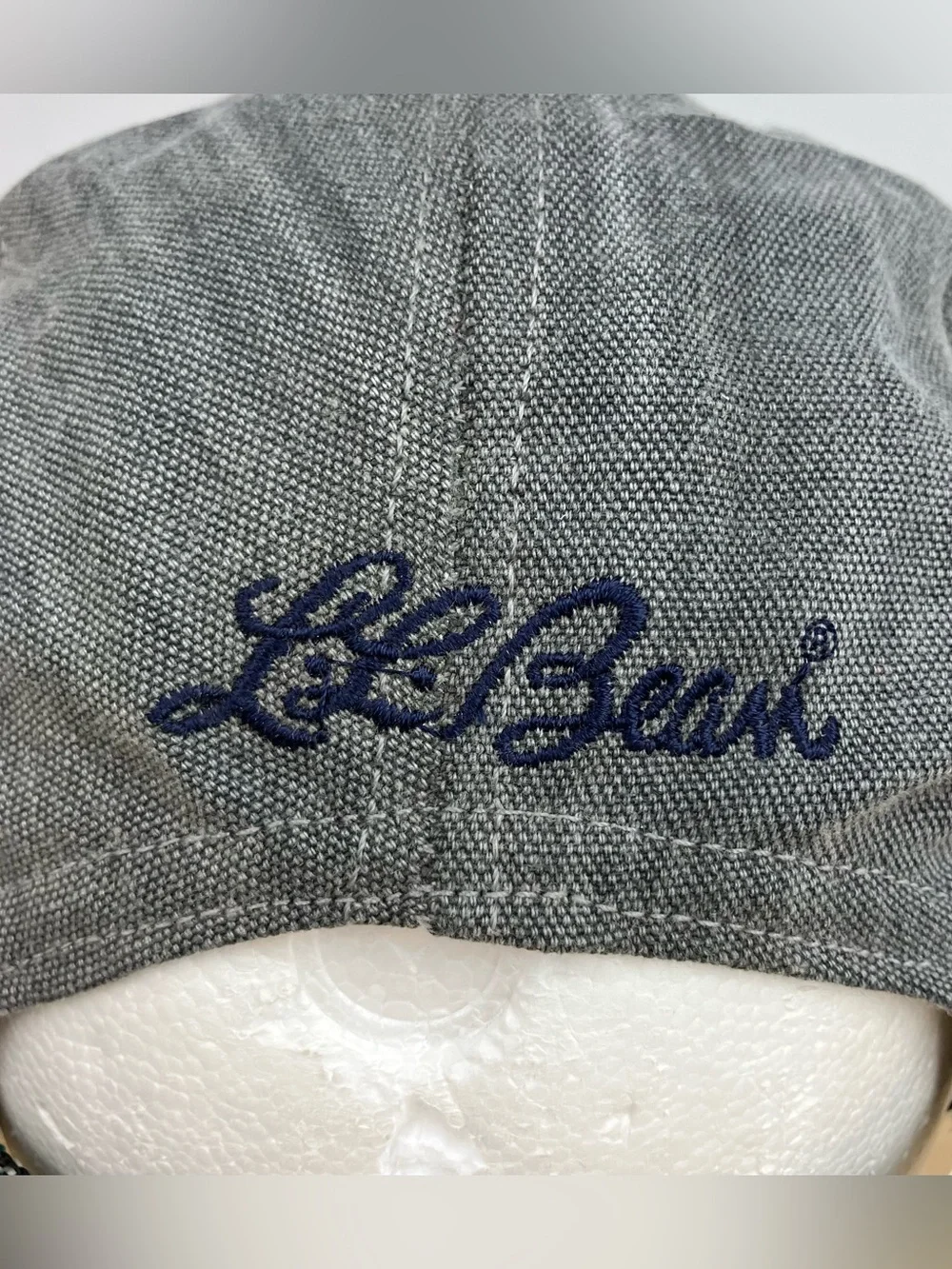 Vintage L.L. Bean 5 Panel Adventure Strapback Hat Script Logo Gray Aztec NOS.